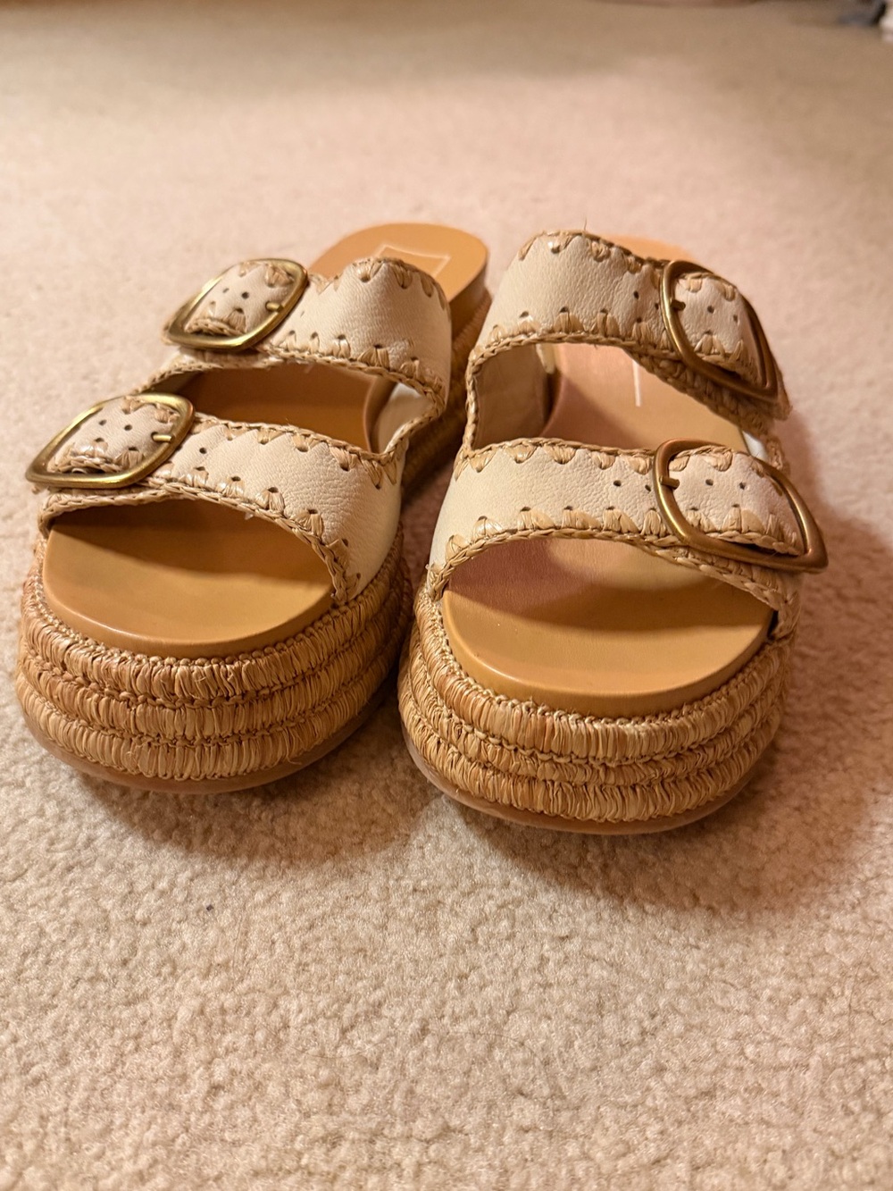 Dolce Vita Cream Double-Buckle Platform Slide Sandals
